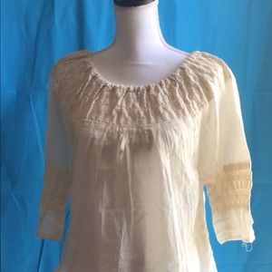 Mexican Bone color Lace Blouse Handmade in Mexico